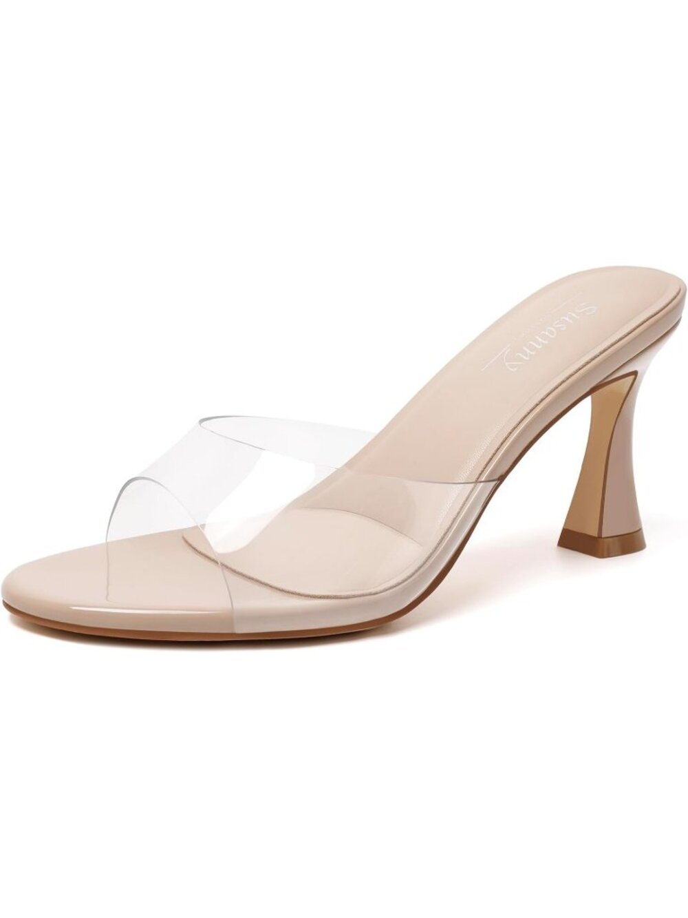 Women's Clear Mule Pointed Open Toe Strappy Chunky Sexy Block High Heels Shoes